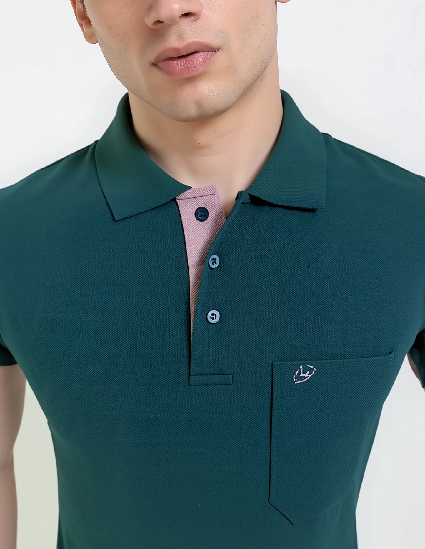 P.C. Metty Polo T-Shirt with Contrast Placket and Embroidered Pocket - Dark Green