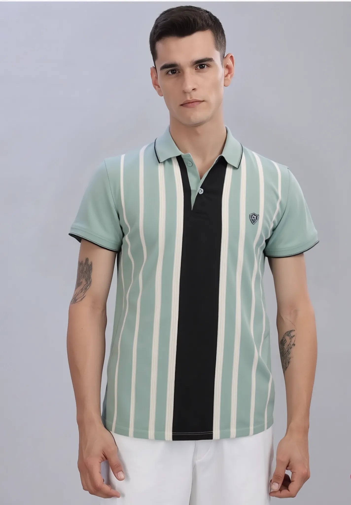Textured Vertical Stripe Polo