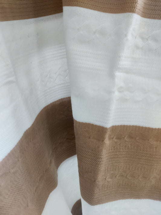 Men’s Jacquard Knit Striped Round Neck T-Shirt – camel & White