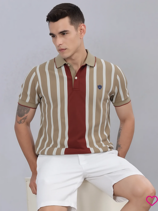 Textured Vertical Stripe Polo