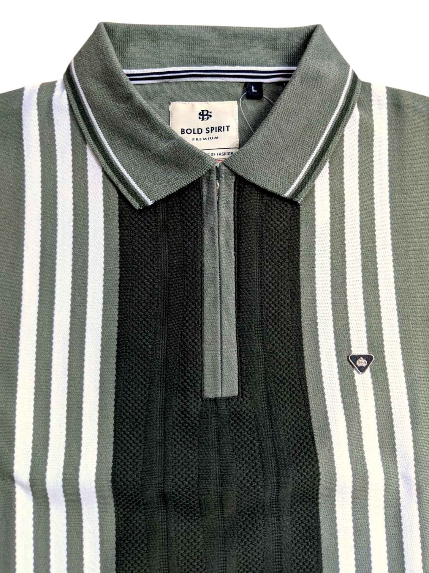 Textured Vertical Stripe Half Zip Polo