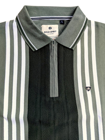 Textured Vertical Stripe Half Zip Polo