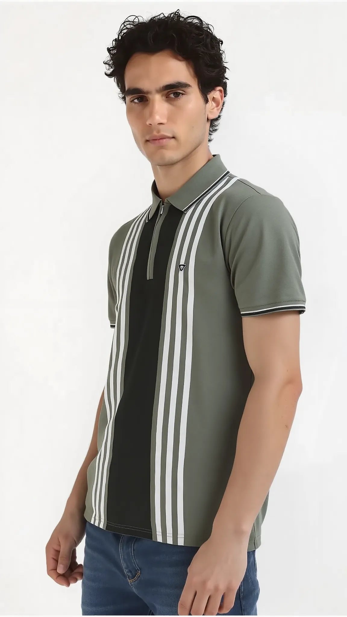 Textured Vertical Stripe Half Zip Polo
