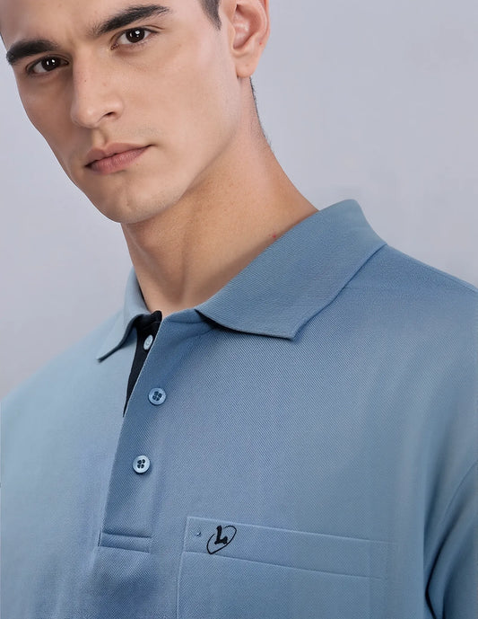 P.C. Metty Polo T-Shirt with Contrast Placket and Embroidered Pocket - Blue