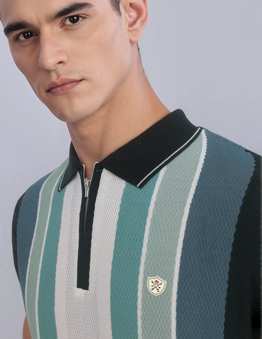 Men’s Jacquard Half-Zip Polo T-shirt - Olive