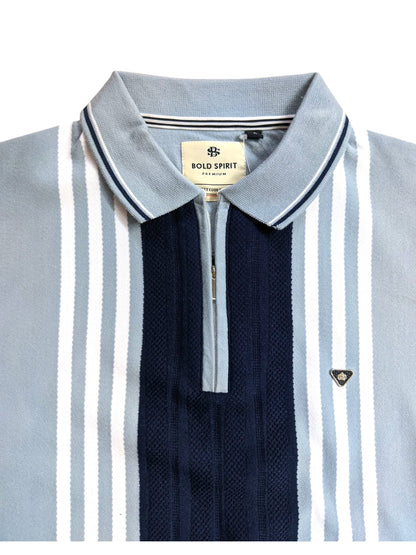 Textured Vertical Stripe Half Zip Polo
