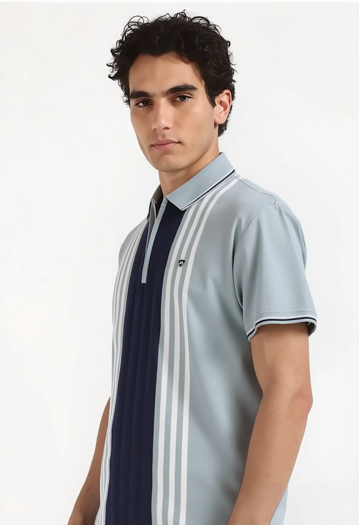 Textured Vertical Stripe Half Zip Polo