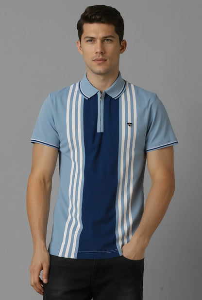 Textured Vertical Stripe Half Zip Polo