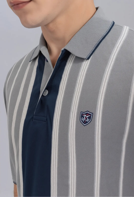 Textured Vertical Stripe Polo