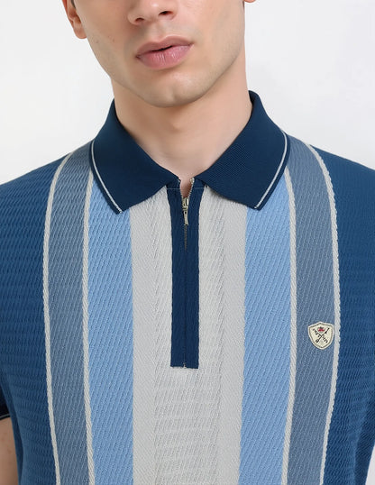 Men’s Jacquard Half-Zip Polo Shirt - Blue