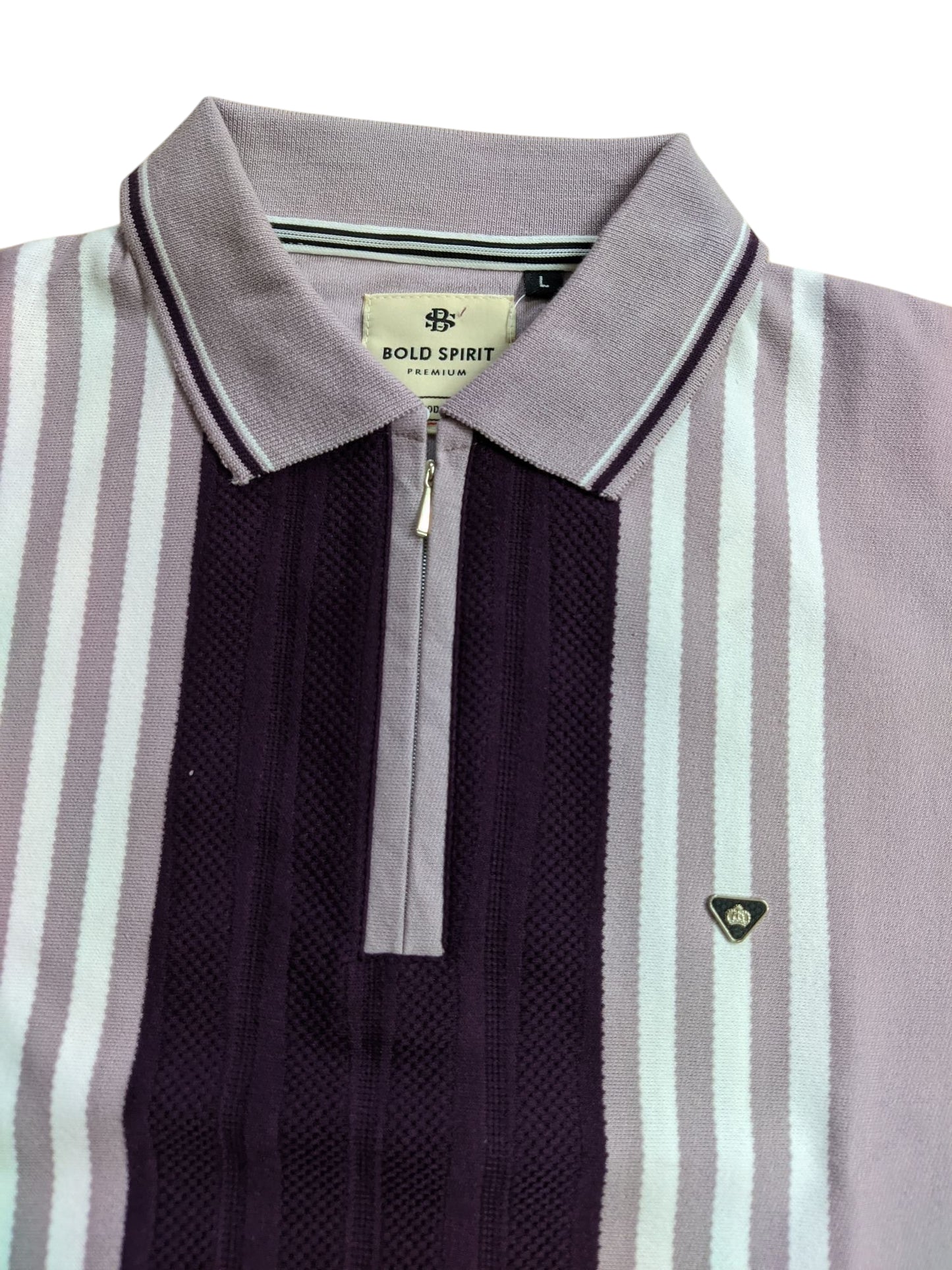 Textured Vertical Stripe Half Zip Polo