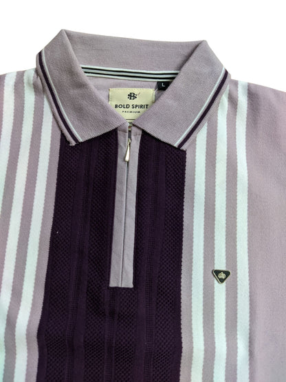 Textured Vertical Stripe Half Zip Polo