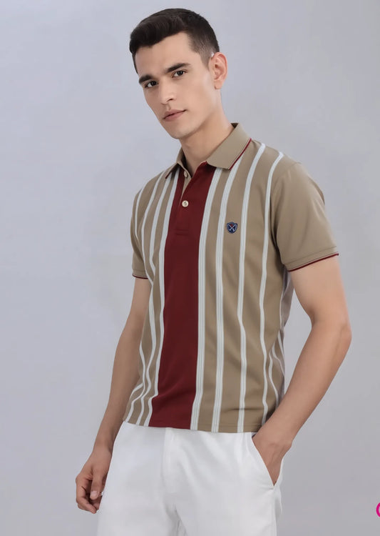 Textured Vertical Stripe Polo