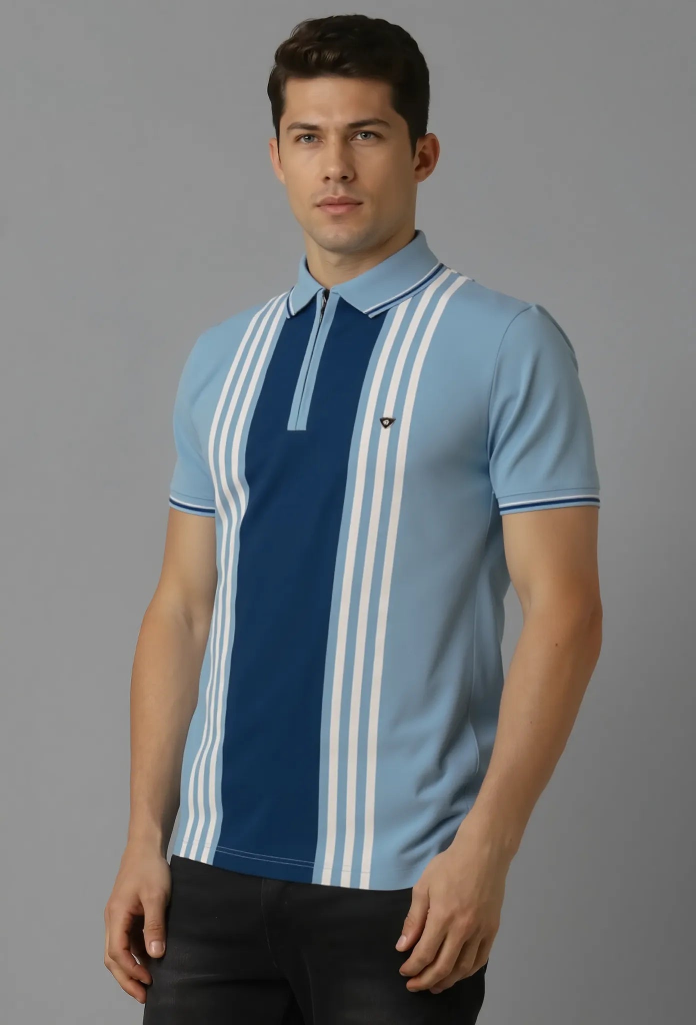 Textured Vertical Stripe Half Zip Polo