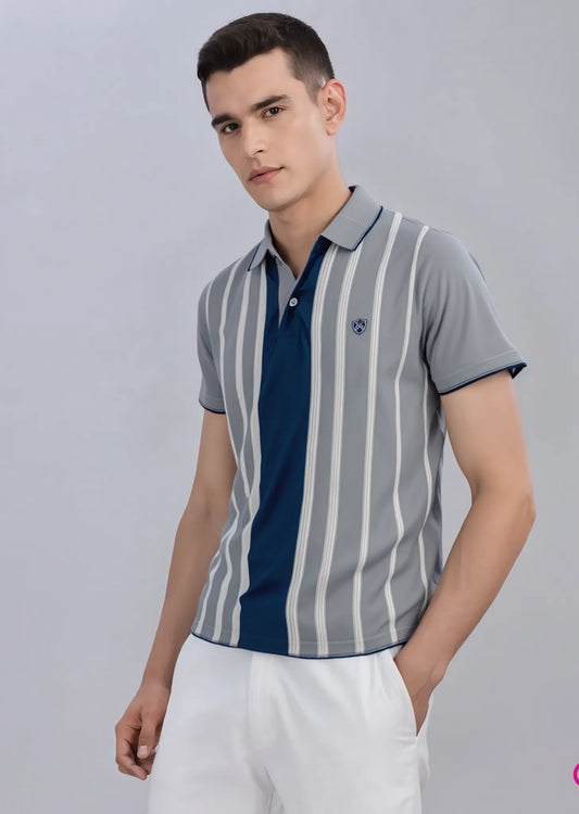 Textured Vertical Stripe Polo