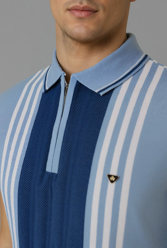 Textured Vertical Stripe Half Zip Polo