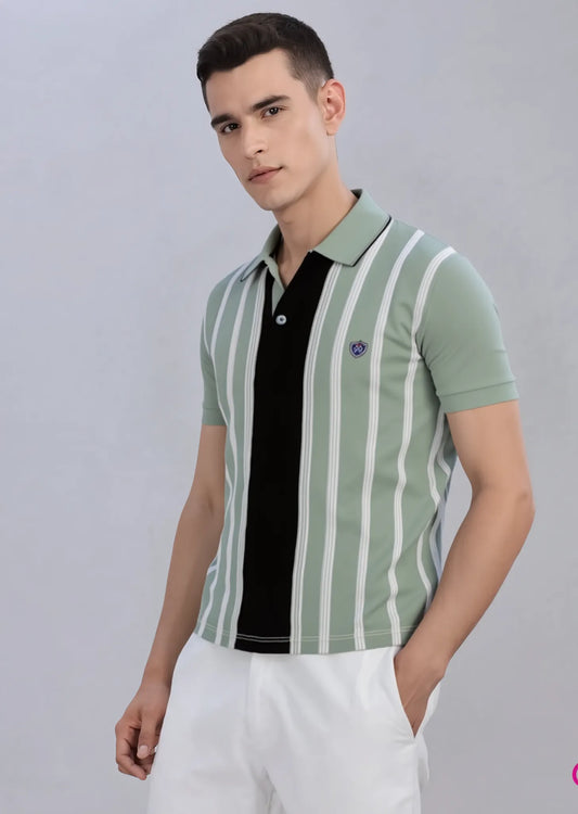 Textured Vertical Stripe Polo