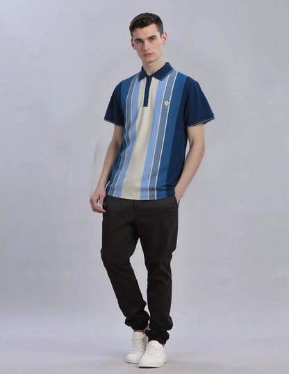 Men’s Jacquard Half-Zip Polo Shirt - Blue